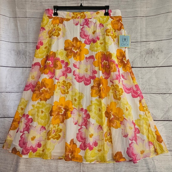 CeCe Dresses & Skirts - CeCe 2X Spring Breakers Radiant Yellow Floral Midi Skirt  Lined Pockets NWT 1078